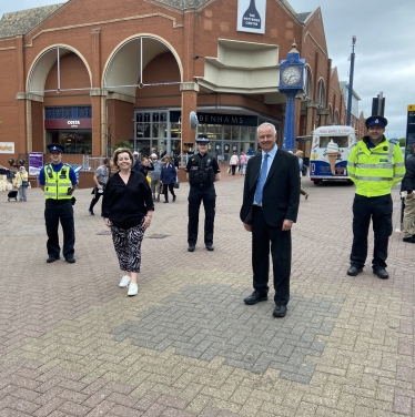 Cllr Abi Brown with Ben Adams, Staffordshire Police, Fire and Crime Commissioner in the city centre